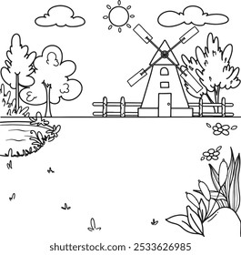 Hand draw vector illustration, simple coloring page for kids. simple black bold line art isolated on white background. element for coloring book.