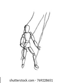 Hand draw vector ink illustration of a marionette isolated on white background