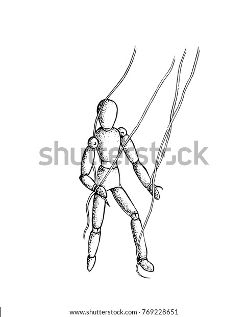 Hand Draw Vector Ink Illustration Marionette Stock Vector (Royalty Free