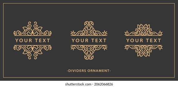 Hand draw vector luxury set filigree vintage ornament elements: gold dividers or border decoration. Combinations for retro design, greeting cards, certificates, invitations and other ornate