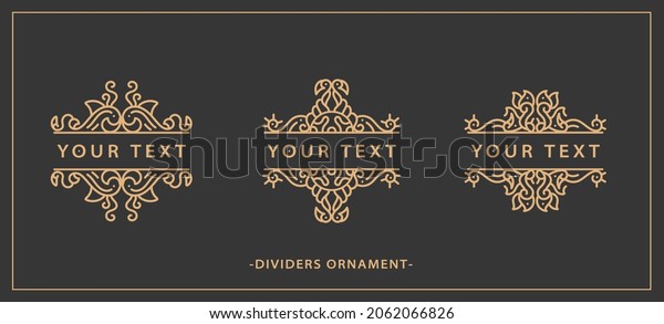 Hand draw vector luxury set filigree vintage\
ornament elements: gold dividers or border decoration. Combinations\
for retro design, greeting cards, certificates, invitations and\
other ornate