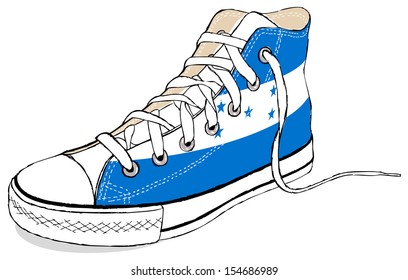 The hand draw vector modern sport shoes with Honduras flag