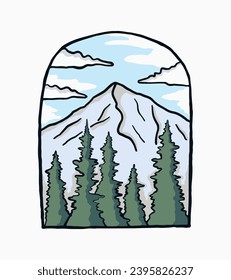 Vehículo de tracción manual de Mt Hood en la ilustración del estado de Oregon para el diseño de la placa adhesiva para camisetas