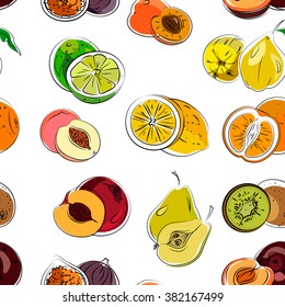 Hand draw vector pattern of fresh healthy fruits. 