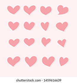 Hand draw vector pink hearts set. cute symbol for valentine illustration