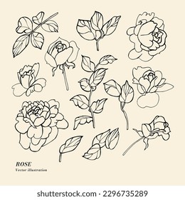 Hand draw vector rose flowers illustration. Floral wreath. Botanical floral card on white background