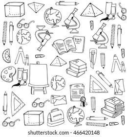 Hand draw vector school element doodles on white backgrounds