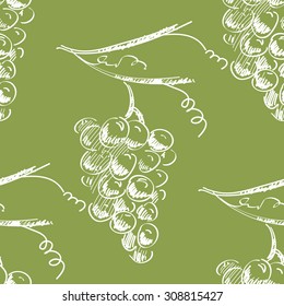 Hand draw vector seamless pattern background with grapes and leaves. For wallpaper, textiles and  wine