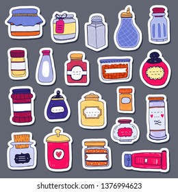 hand draw vector set of condiment bottle sketch.