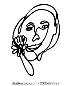 hand draw vector single continuoue line face woman 