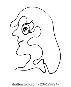 hand draw vector single continuoue line face woman 
