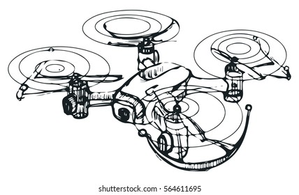 Hand draw vector sketch of drone