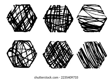 hand draw vector sketch hexagon frame scribble, set 6
