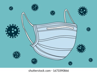 Hand Draw Vector of Surgical mask or  For Covid-19 or Corona Virus Pandemic Protection