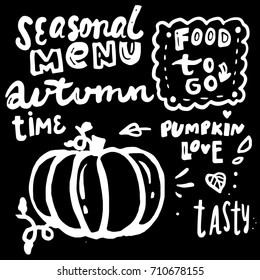 hand draw vegetables for autumn menu  and seasonal lettering 