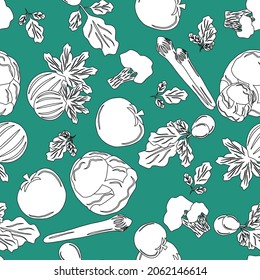 Dibujo A Mano De Verduras Y Ensaladas Patrón De Fondo Sin Precedentes