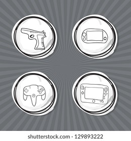 Hand Draw Video Games Icons set. Vector Illustration