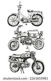 hand draw vintage classic motorcycle colour collection