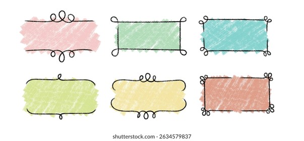 Hand draw Vintage Frames set, scribble decorative frame and border, sketch colors backgrounds, doodle design elements Vector illustration