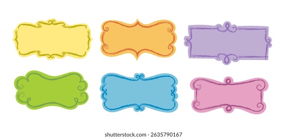 Hand draw Vintage Frames set, scribble decorative frame and border, colors backgrounds, doodle design elements Vector illustration