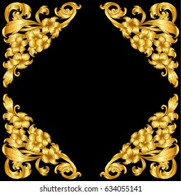 hand draw vintage gold baroque frame scroll