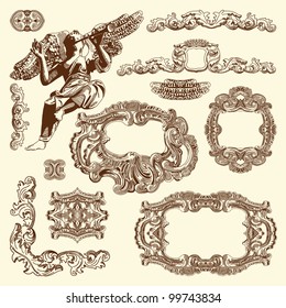 hand draw vintage sketch ornamental design element of Lviv historical building, Ukraine. Vector set: calligraphic design elements and page decoration