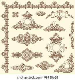 hand draw vintage sketch ornamental design element of Lviv historical building, Ukraine. Vector set: calligraphic design elements and page decoration