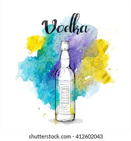 Hand draw of voka bottle. Vector illustration.