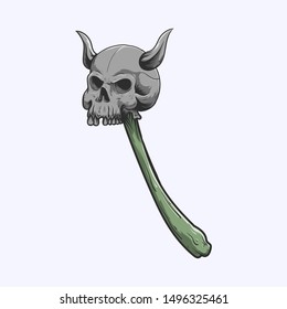 hand draw warlock staff. skull staff vector