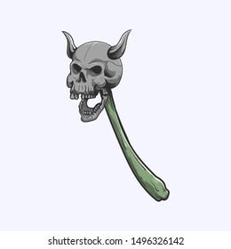 hand draw warlock staff. skull staff vector