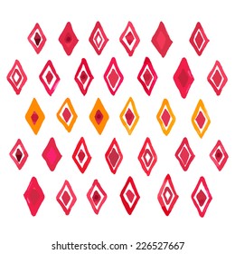 Hand draw watercolor art paint red rhombus geometric pattern Vector illustration