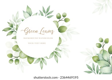  hand draw watercolor green leaves background 