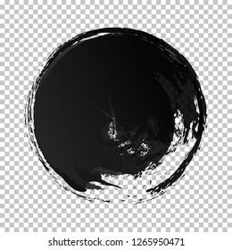 Hand draw watercolor vector circle texture brush strokes style black color isolated on transparent background for painting, logo, emblem, label. Hand made grunge stripes circle. Vector 10 eps