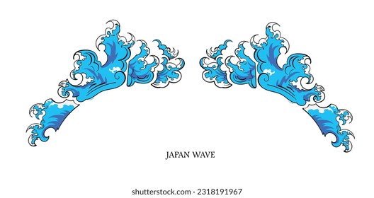 Hand draw wave vector illustration color blue Japans style 