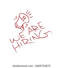 Dibujo a mano Estamos contratando el bosquejo del texto con el Vector del megáfono