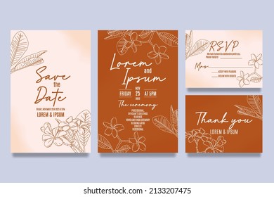 Hand draw wedding invitation template with flowers and leaves