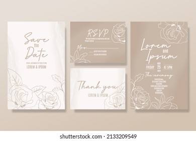 Hand draw wedding invitation template with roses and leaves