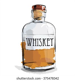 Hand draw of whiskey bottle. Vector illustration.
