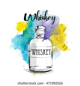 Hand draw of whiskey bottle. Vector illustration.