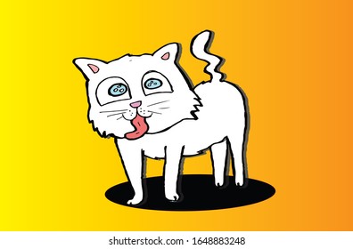 hand draw white cat illustration. this is a vector. orange background. 