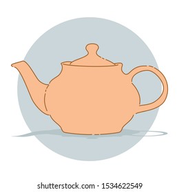 Hand draw of white ceramic kettle brown isolated with doodle illustration design illustrations