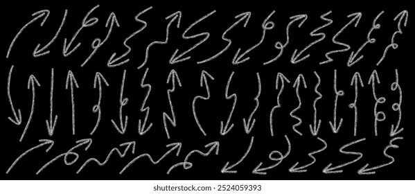Hand draw white pencil arrow vector. White pencil arrow brush set.