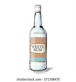Hand Draw Of White Rum Bottle. Vector Illustration.