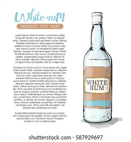 Hand Draw Of White Rum Bottle. Vector Illustration.