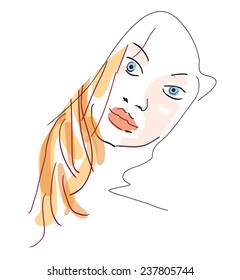 Hand Draw Woman Face - sketch vector illustration