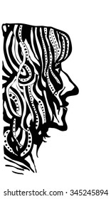 hand draw a womans face in profile in the style zentangl on white background