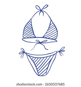 Hand draw Women bikini vector illustration. Doodle stylish swimwear.