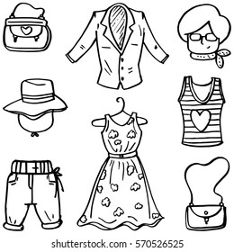 Hand Draw Women Clothes Doodles Vector Stock Vector (Royalty Free ...