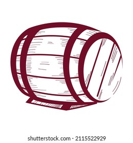 Hand Draw Wood Barrel. Wine, Beer, Whisky Container. Isolated On White.