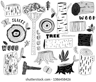 Hand Draw Wood Logs Elements